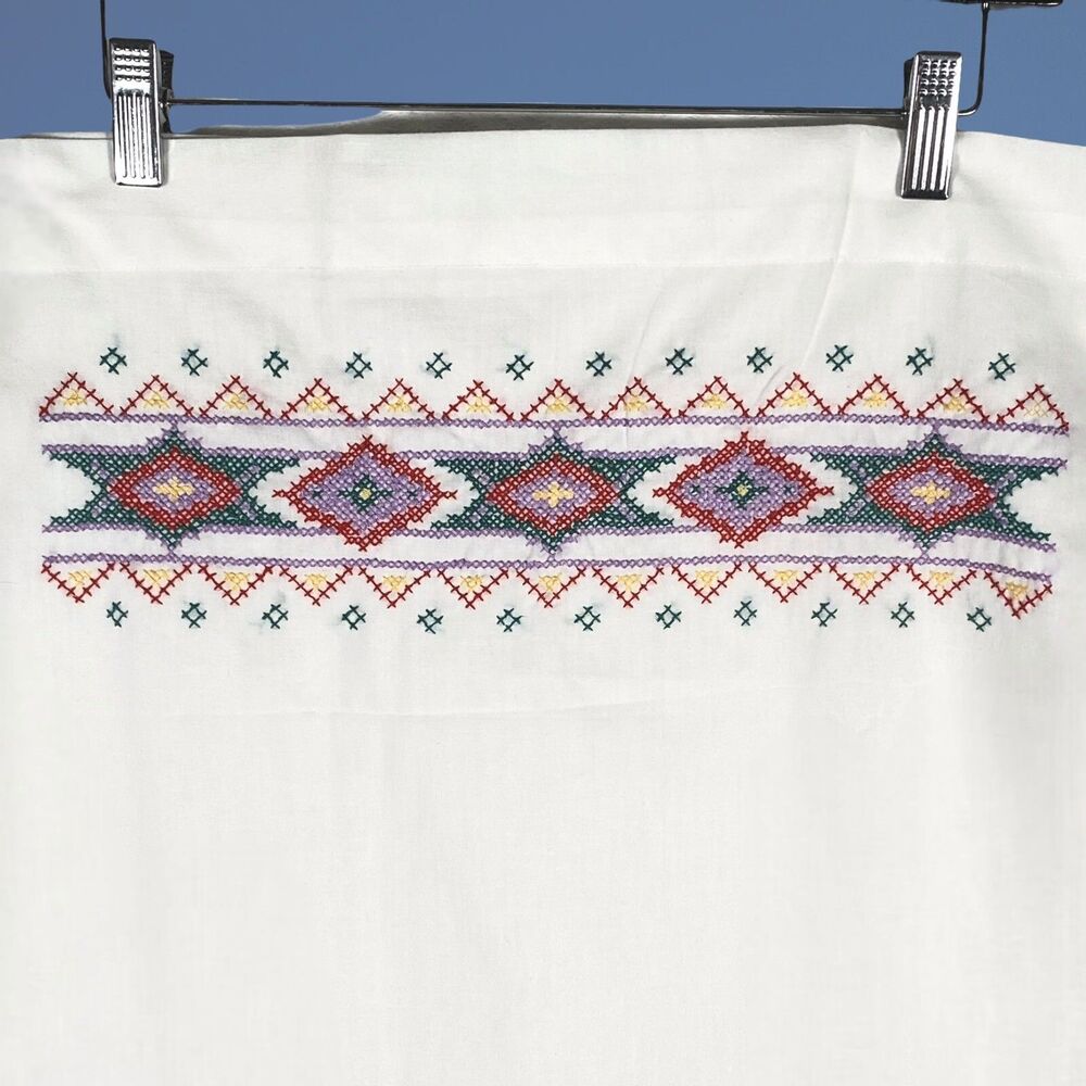 Vtg Cross Stitch Pillow Case Southwestern Geometric Embroidered Pillowcase Cover - Picture 4 of 12